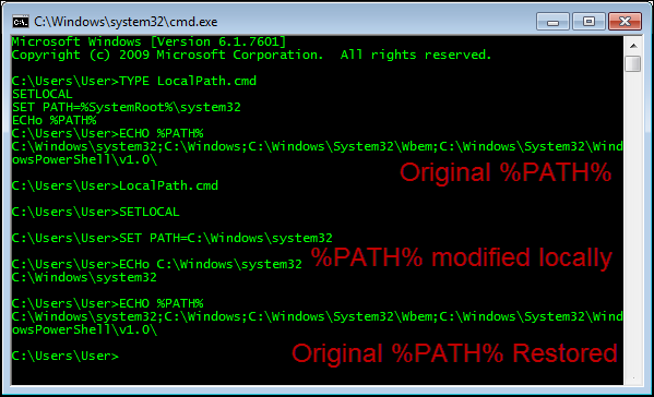 Demonstration of the SETLOCAL command