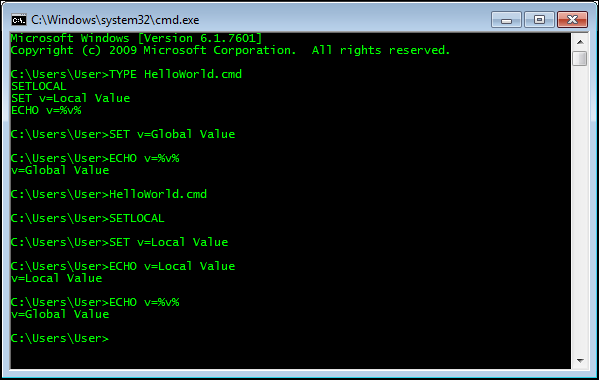 Demonstration of the SETLOCAL command