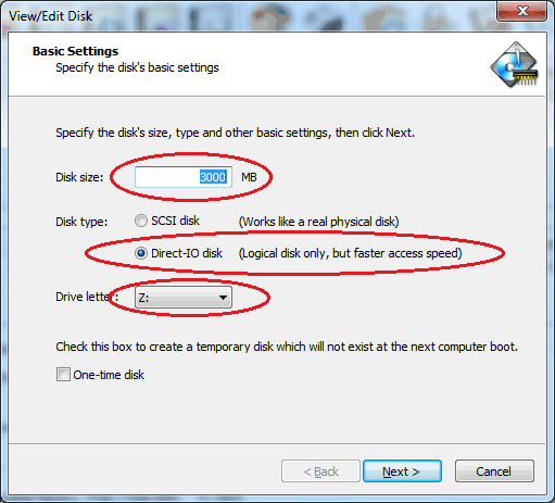 Screenshot of defining a new RAMDISK in step 5