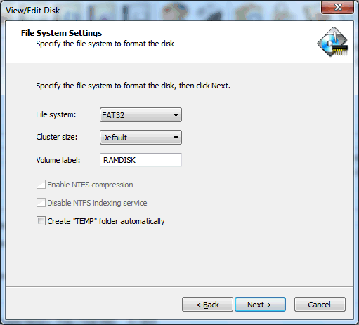 Screenshot of defining a new RAMDISK in step 5