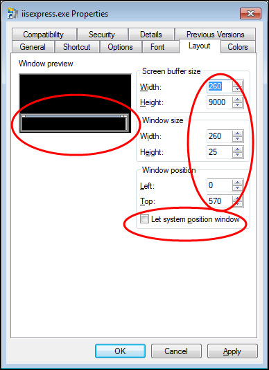 Screenshot of the iisexpress.exe.lnk settings